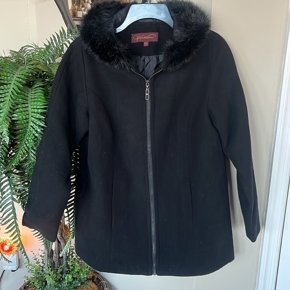 NWOT Hal Rubenstein Black Zippered Jacket Hood w/ Faux Fur Trim Winter Coat - Picture 5 of 14